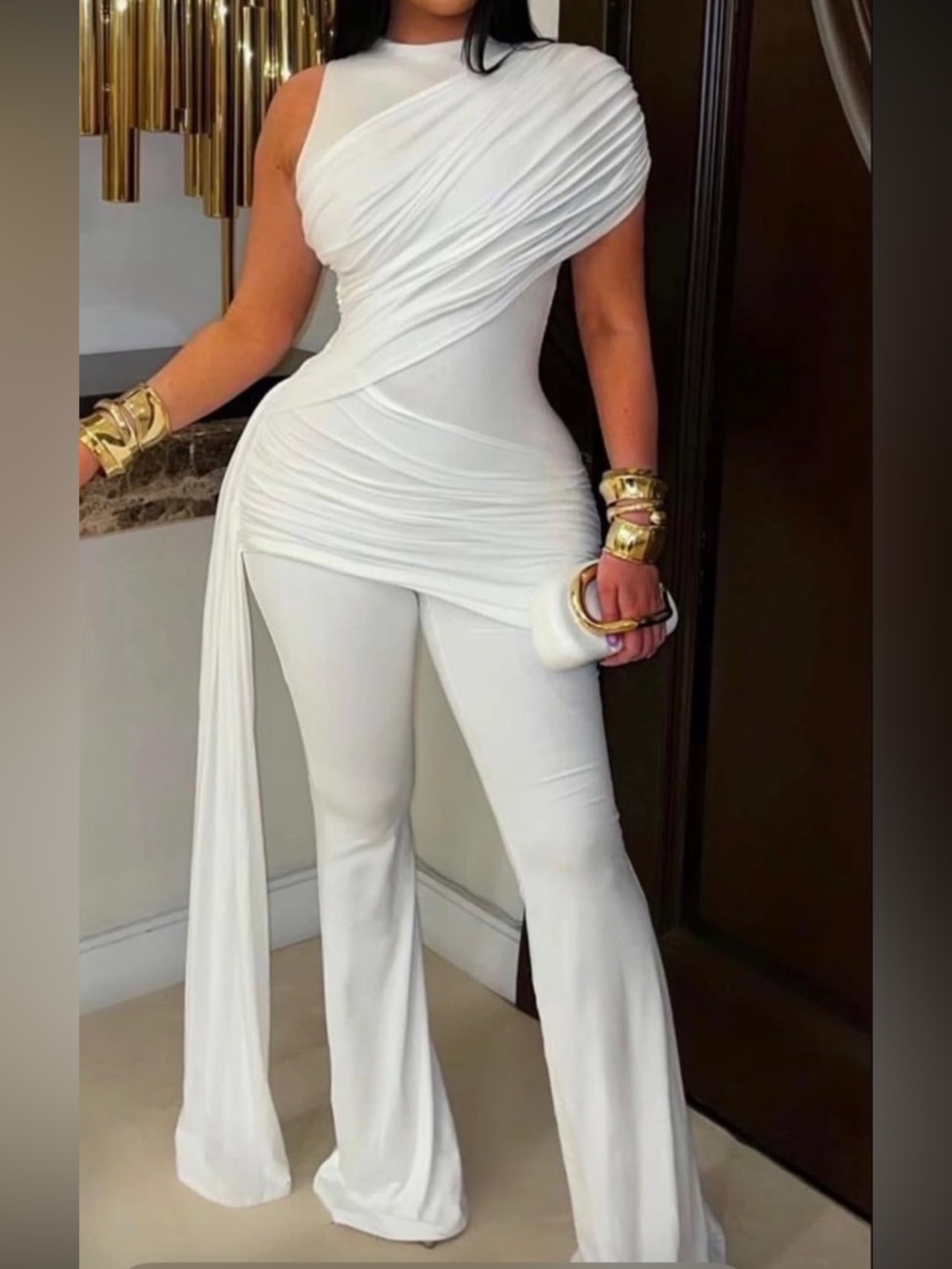 2PCs One-Shoulder Ruched Pant Set - Picture 3 of 12